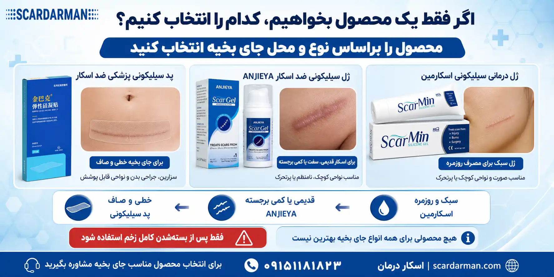 انتخاب محصول مناسب برای ترمیم جای بخیه بر اساس نوع اسکار
